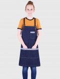 Denim apron with leather harness