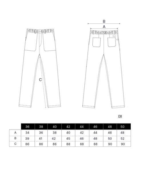 Sizing Calças Plus Chef Pretas