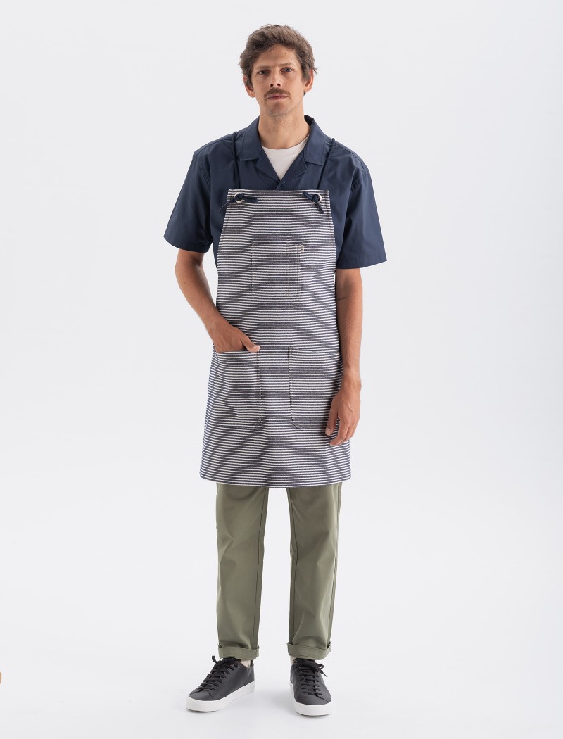 Tablier rayé bleu croisé pour serveur Tablier Kab Striped