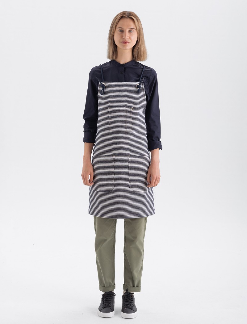 Tablier rayé bleu croisé pour serveuse Tablier Kab Striped