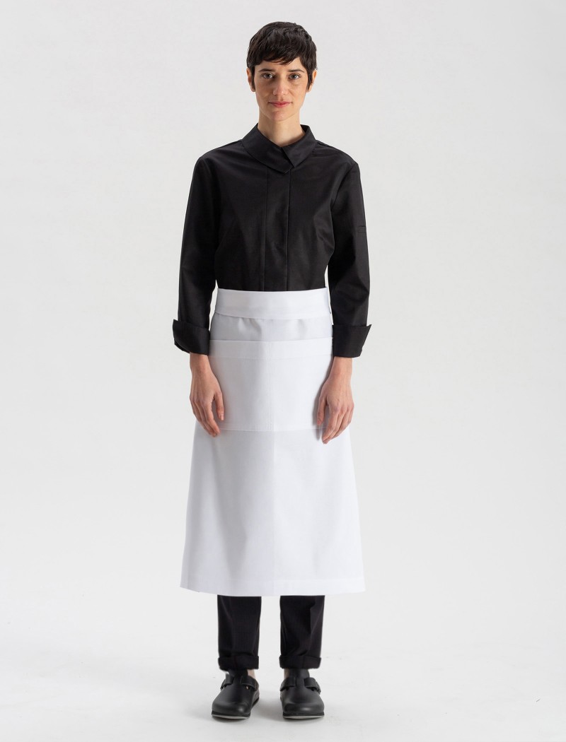 Weiße Lang Schürze für Koch und Service. Qooqer Küchenuniform Moderne weiße Lang Schürze aus hochwertigem Baumwollmischgewebe: ideal für Kochbekleidung und Küchenuniformen