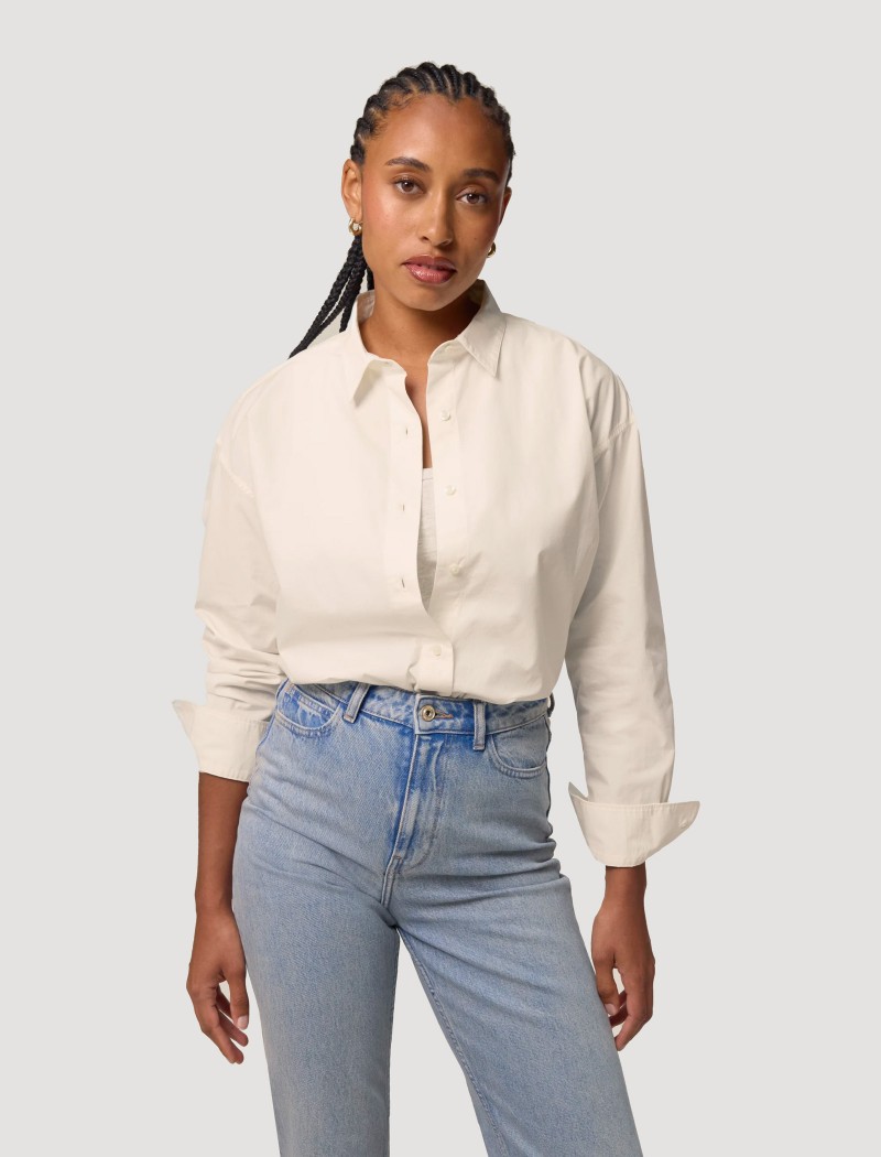 Camicia leggera da donna in popeline crema Camicia leggera da donna in popeline crema