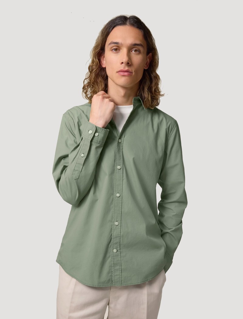Camisa verde de popelina leve para homem Camisa verde de popelina leve para homem