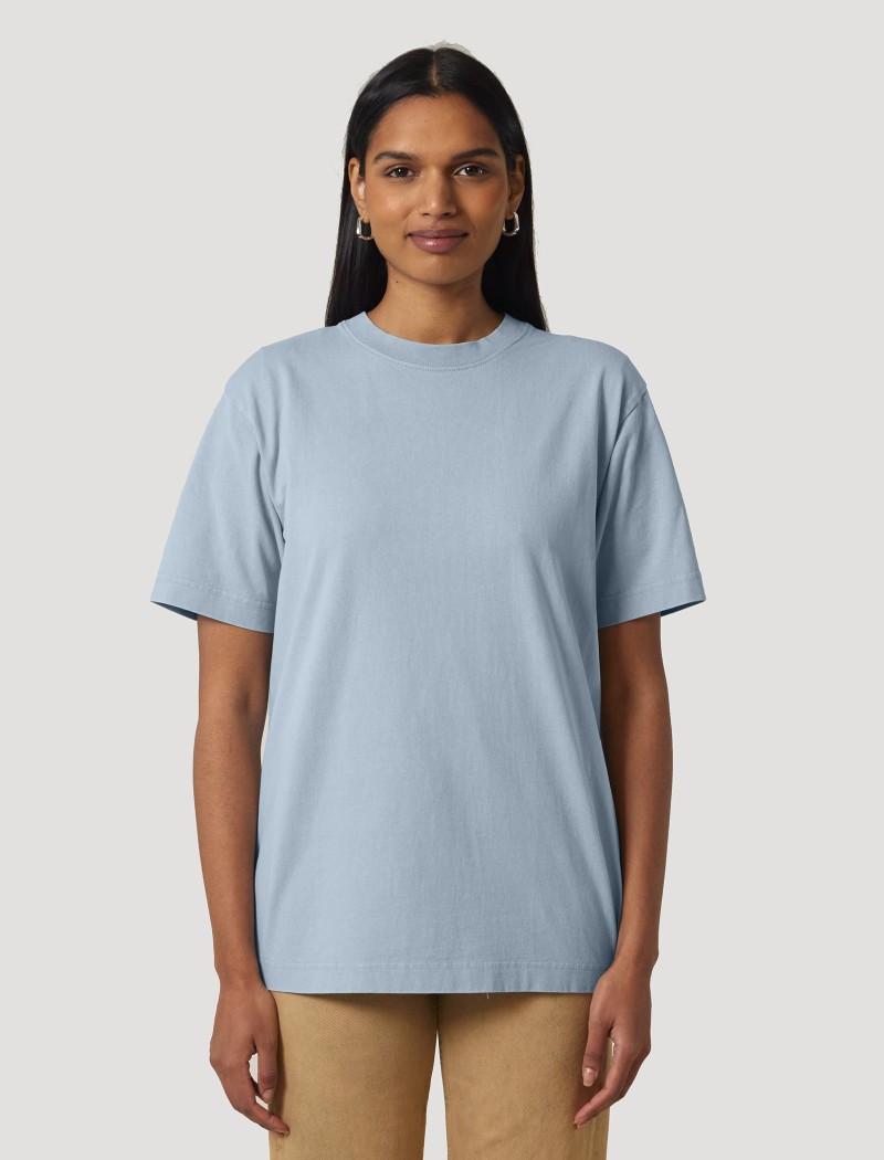 Camiseta azul desgastado unisex Camiseta azul desgastado unisex en algodón orgánico