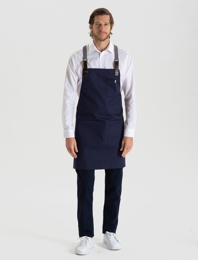 Garbo Schürze Blau: Langlebige Kochbekleidung für Profis Blaue Garbo Schürze mit X-Rücken für Gastronomie