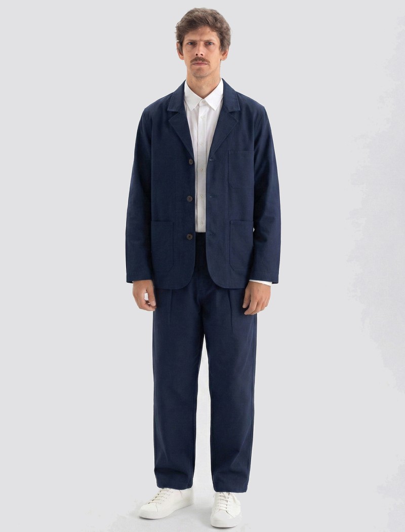 Americana informal azul marino Americana informal azul marino unisex con solapa