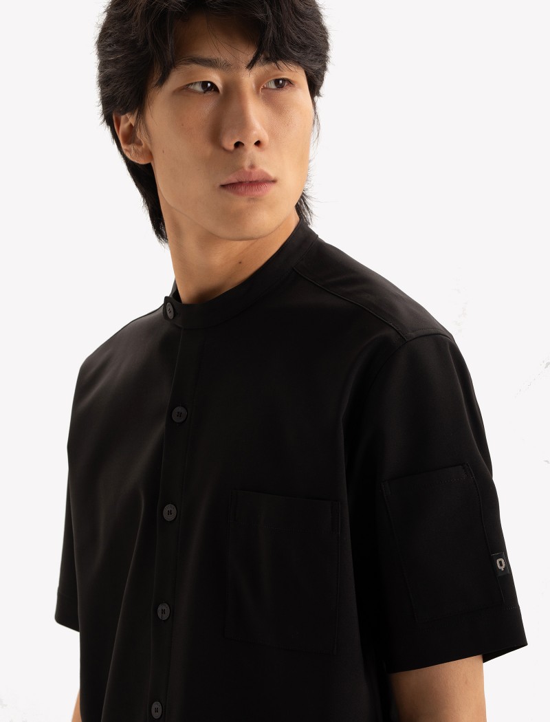 Camisa chef negra Camisa chef negra con botones y cuello mao