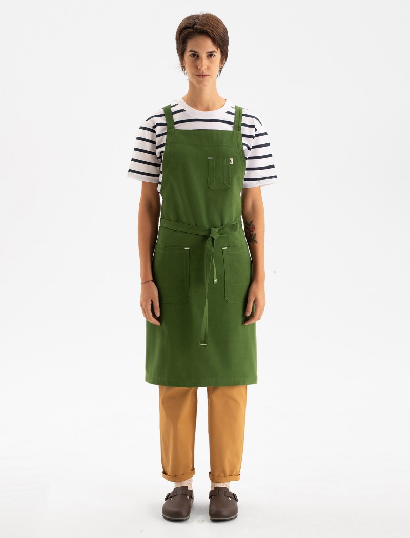 Tablier vert en coton biologique avec texture effet lin Tablier Essential Garden