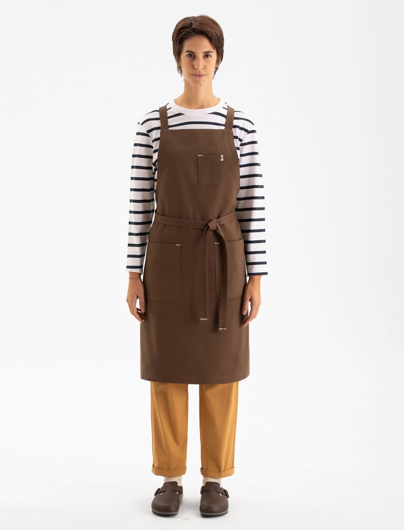 Delantal marrón de algodón orgánico con textura efecto lino Delantal Essential Cocoa