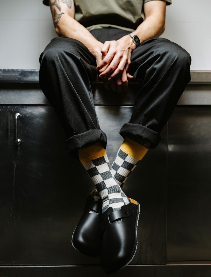 calcetines cuadros amarillos Calcetines Check Ecru