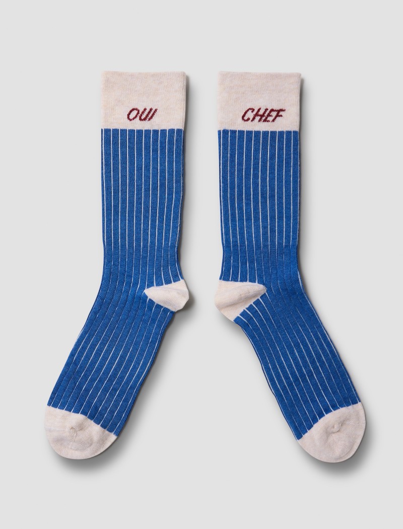 Chaussettes de Chef Rayées Bleues Oui Chef Chaussettes de Chef Oui Chef Blue