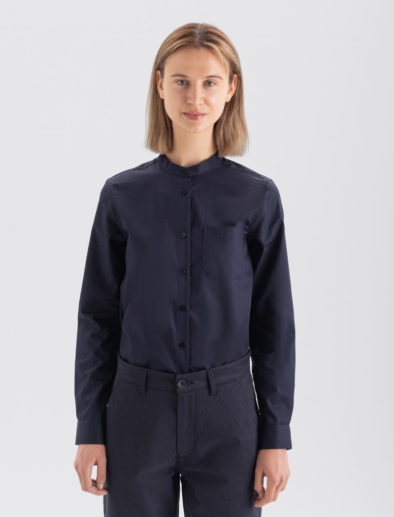 Women's Mao Collar Shirt in Organic Cotton blue Color Women's Mao Collar Shirt in Organic Cotton blue Color