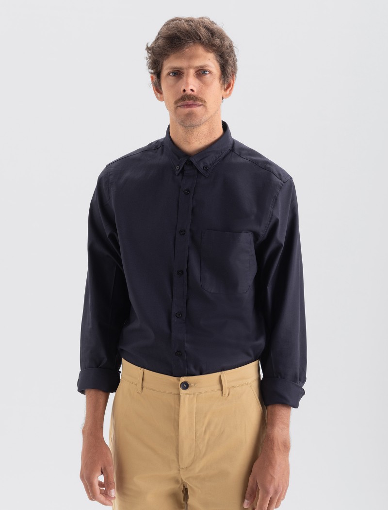 Camisa de uniforme navy de qualidade superior em algodão orgânico Camisa Oxford Homem - Navy