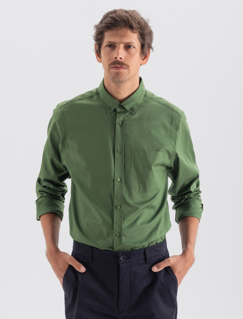 Camisa de uniforme verde de qualidade superior em algodão orgânico Camisa Oxford Homem - Forest