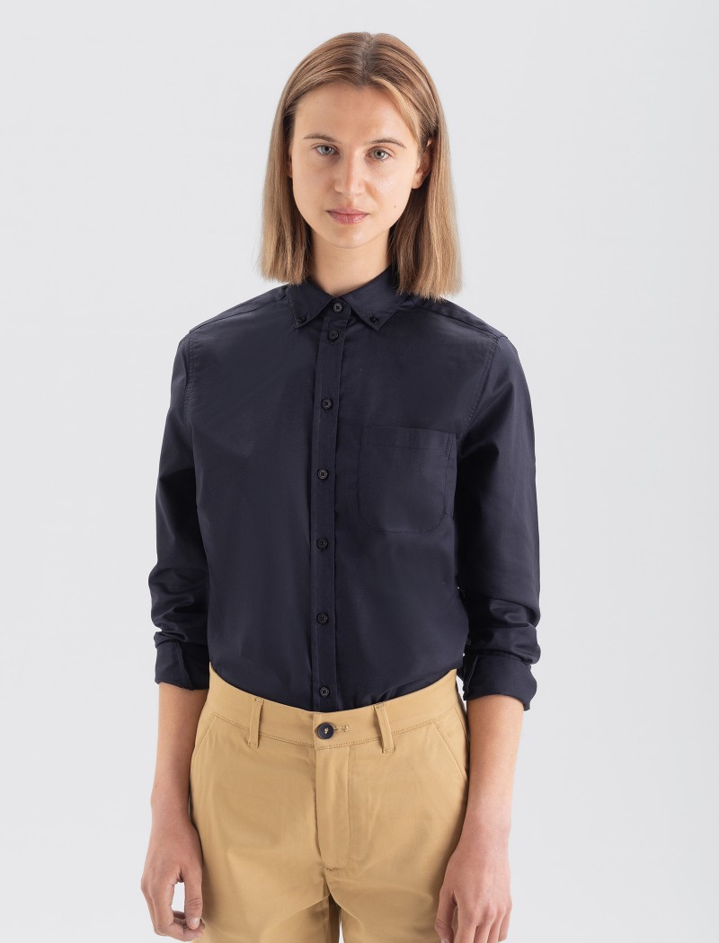 Camisa de uniforme navy de qualidade superior em algodão orgânico Camisa Oxford Mulher - Navy