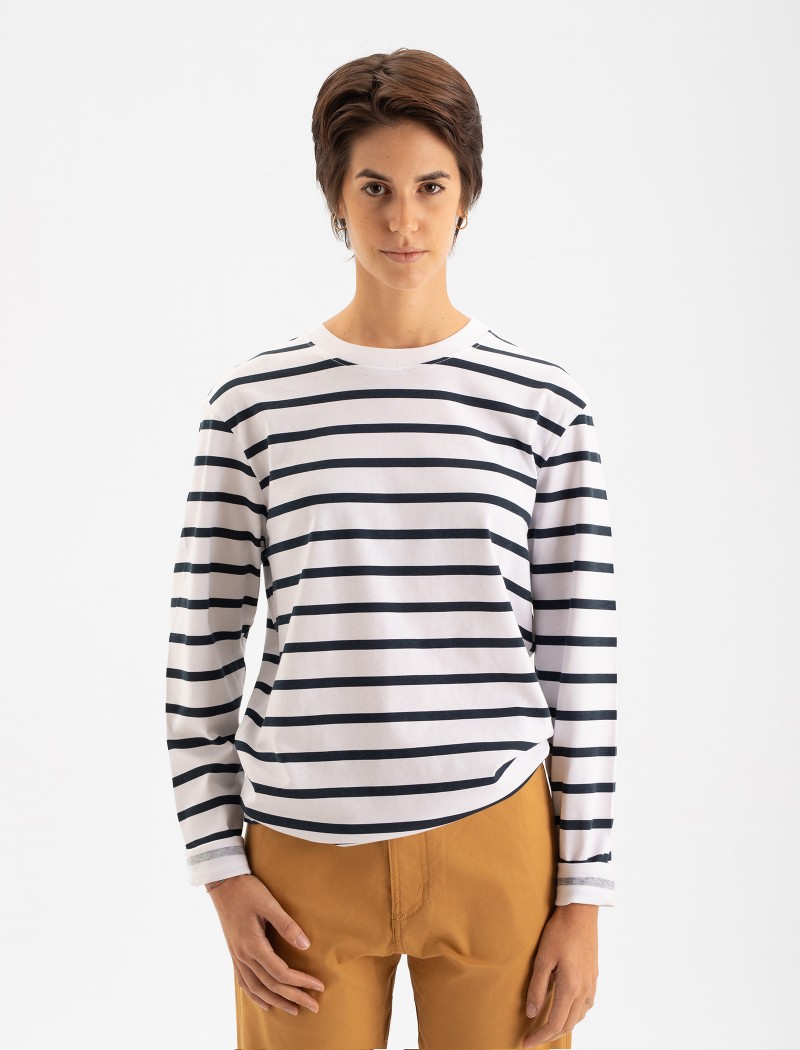 Camiseta de rayas azules de manga larga Camiseta Unisex Striped ML