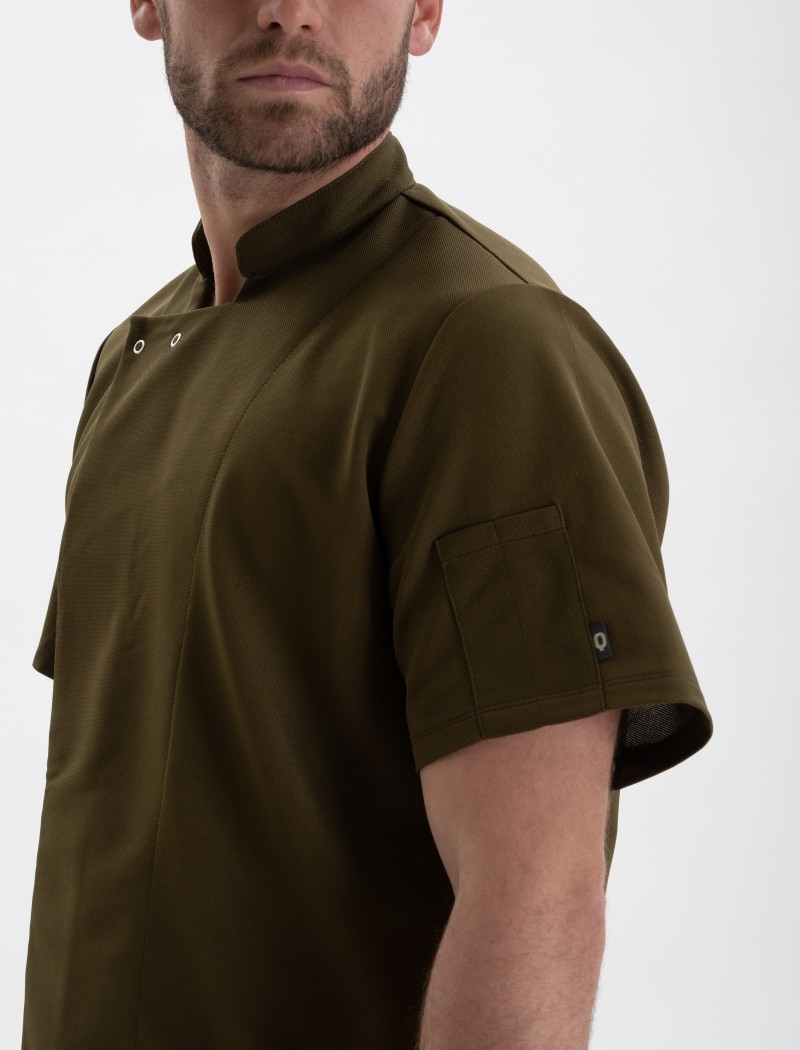 Green chef's jacket side Green chef's jacket side