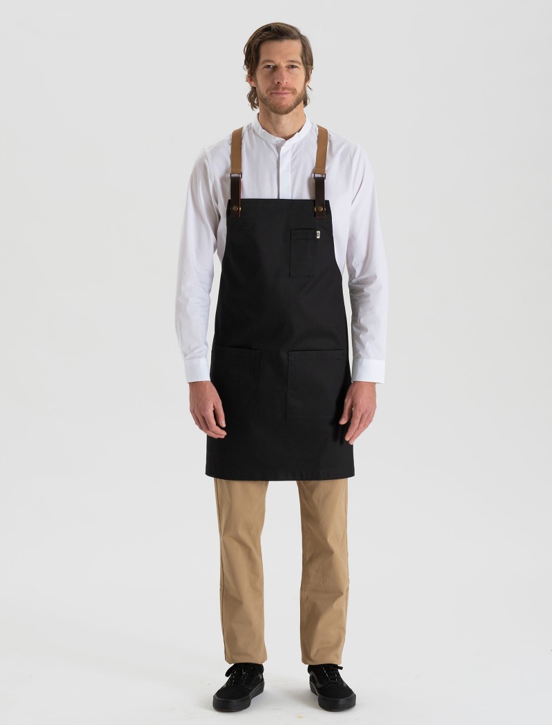 Delantal negro resistente para cocinero Delantal negro para camareros espalda