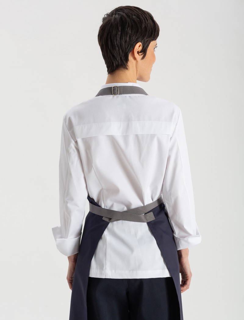 Chef’s blue apron with gray ribbons back Chef’s blue apron with gray ribbons back