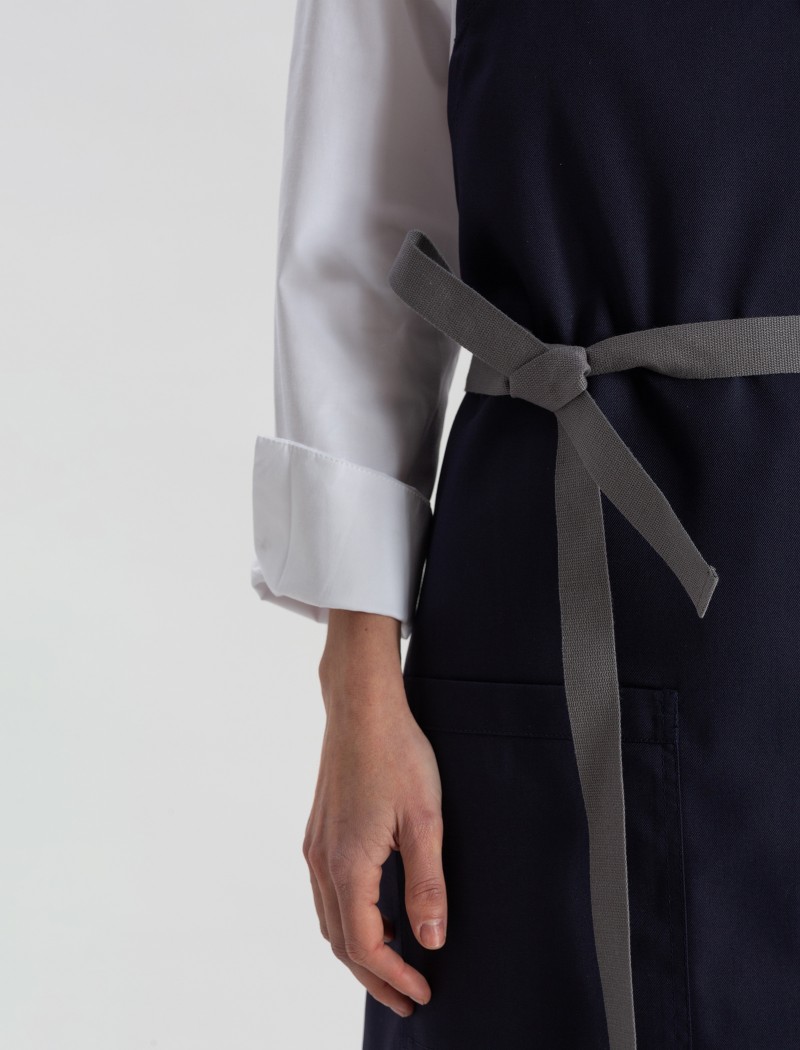 Chef’s blue apron detail Chef’s blue apron leather detail