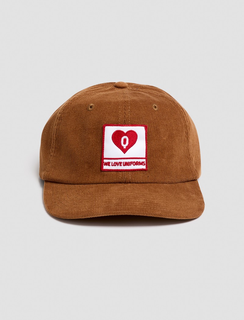 Cappellino di velluto marrone con patch ricamato QOOQER Cappellino WeLove Marrone