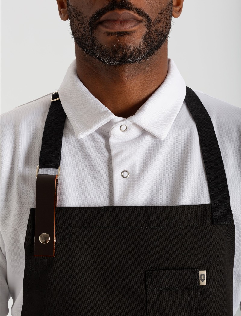 Avental de cozinheiro preto com clip de couro Avental de cozinheiro preto com clip de couro