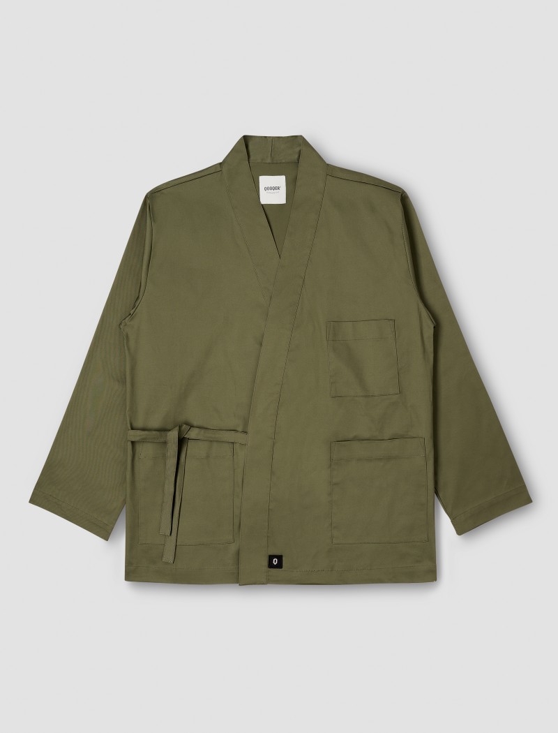 Chemise kimono vert army. Inspirée par l’esthétique japonaise. Chemise kimono Haku - Army
