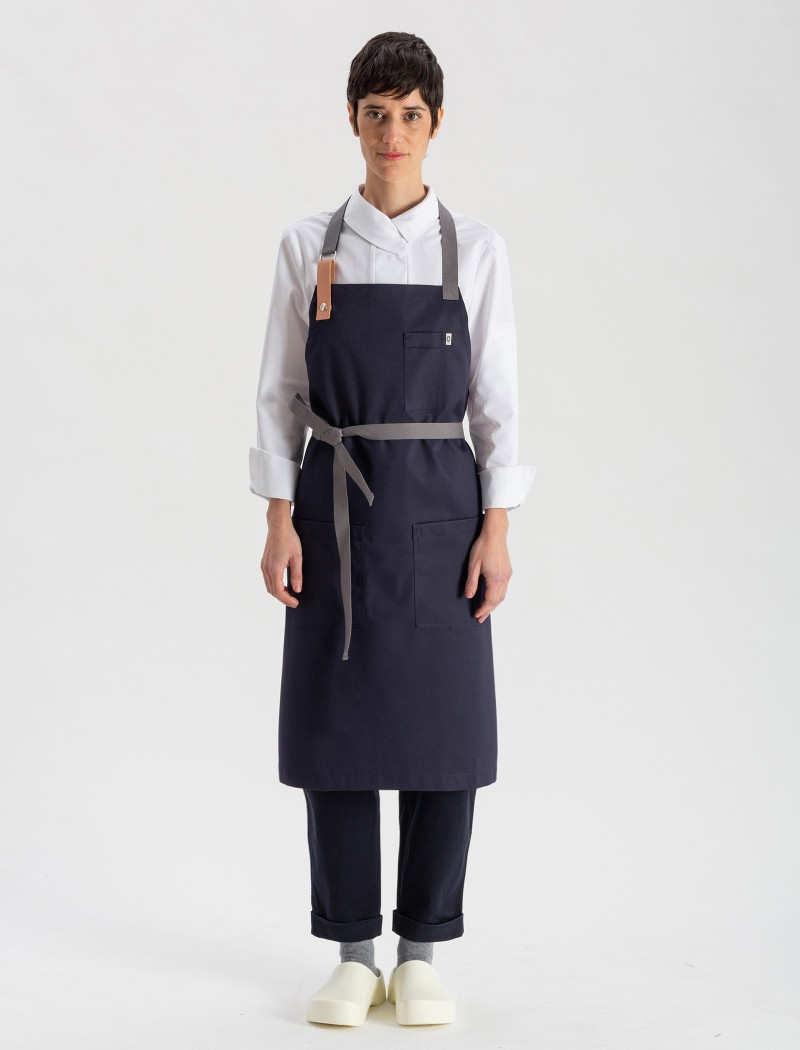 Chef’s blue apron with grey ribbons Chef’s blue apron with grey ribbons