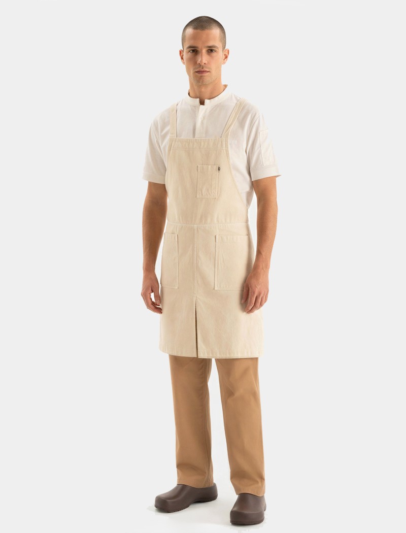 Tone Long Ecru Apron Front View | QOOQER Tablier Tone Long Ecru