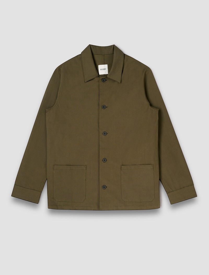 Unity Worker Overshirt Army: Kochjacke aus nachhaltiger Bio-Baumwolle Unity Worker Overshirt in Army-Farbe mit langlebigem Ripstop-Gewebe, nachhaltige Kochbekleidung von Qooqer